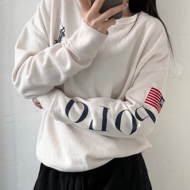 Polo 폴로 랄프로렌 신형라벨 아이보리 성조기 레터링 코튼 맨투맨