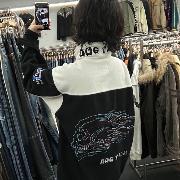 OS)도그타운 빈티지 자수 로고 포인트 플리스 집업