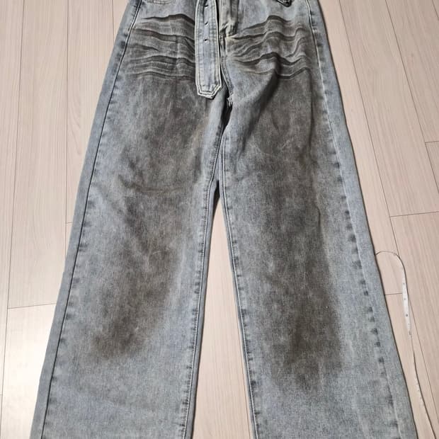 [유니크/빈티지] 하이웨스트 샌드 워싱 벨티드 와이드 데님