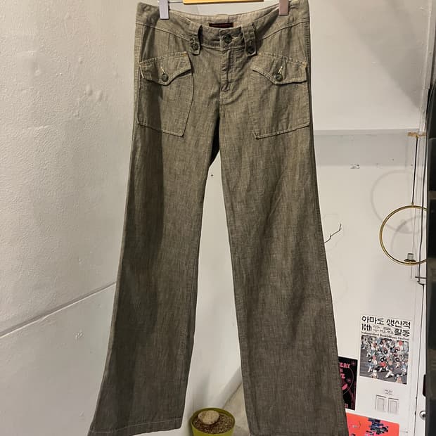 로우핏 새깅 부츠컷 리넨 바지