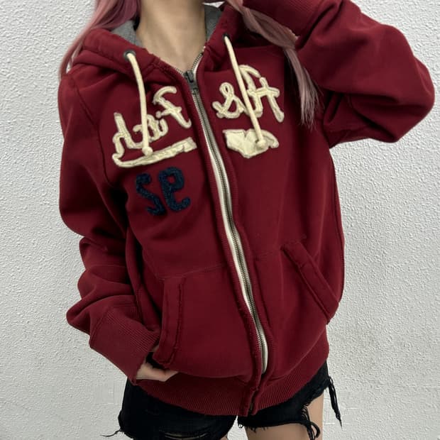 아베크롬비 패치로고 버건디 후드집업 L