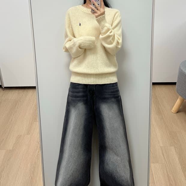 폴로 랄프로렌 네이비 포니 아이보리 울 니트