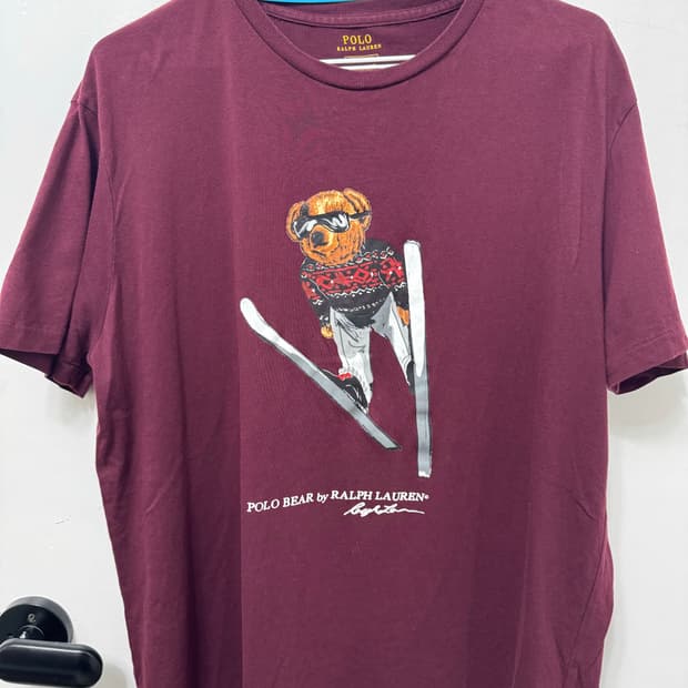 폴로 랄프로렌 곰돌이 버건티 티셔츠 해외 L