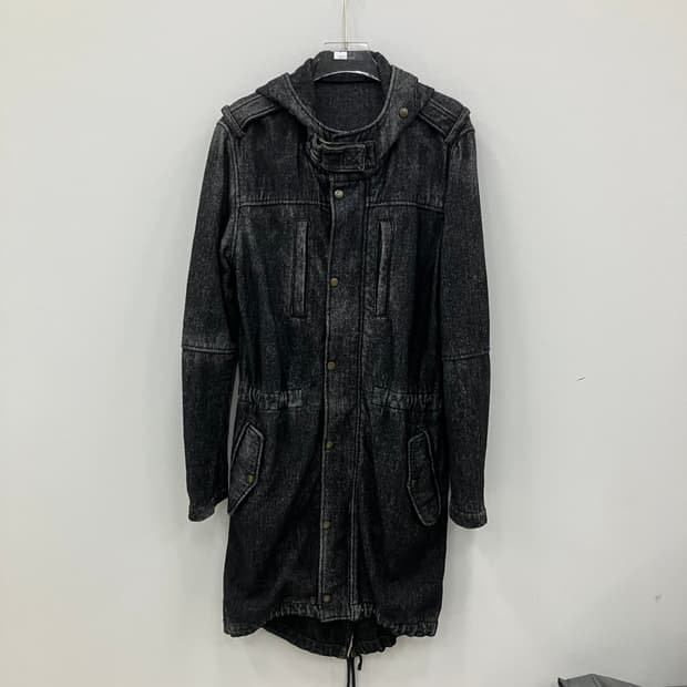 VTG 빈티지 블랙 데님 후드 롱코트