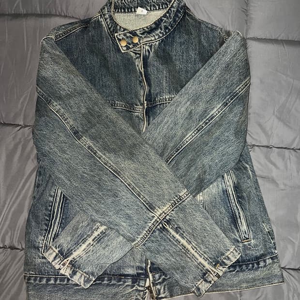 파르티멘토 페이드 워싱 데님 바이커자켓