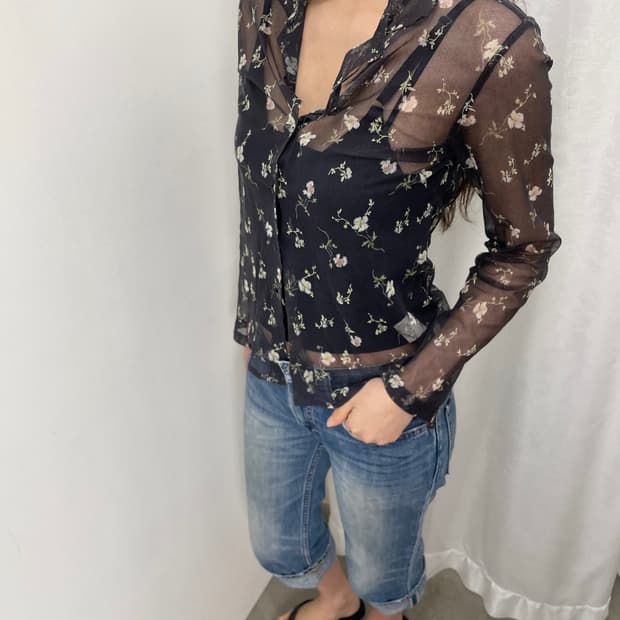 agnès b 플라워 메쉬 셔츠