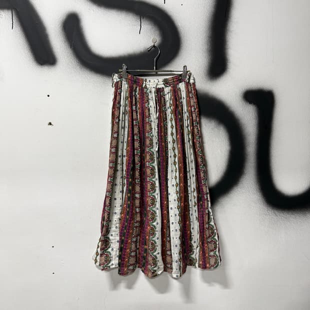 VTG 빈티지 보헤미안 히피 패턴 플레어 롱스커트