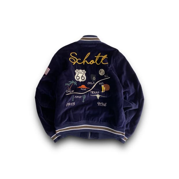 [L] Schott 쇼트 벨벳 수베니어 자켓 스카쟌