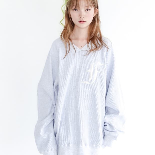 샵페어리 와플 브이넥 맨투맨