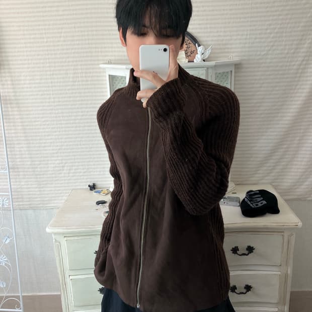 빈티지 초코 브라운 니트 집업 795 y2k 스트릿 갸루 펑키 일본빈티지
