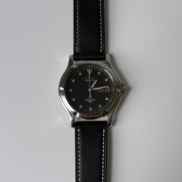 1980s SQ Sports Black Dial Silver Quartz