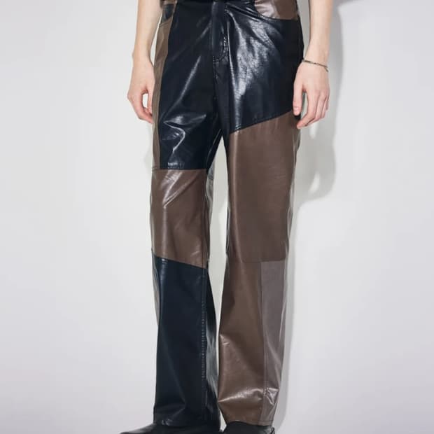 메종미네드 레더 패치 와이드 팬츠 가죽 바지 48