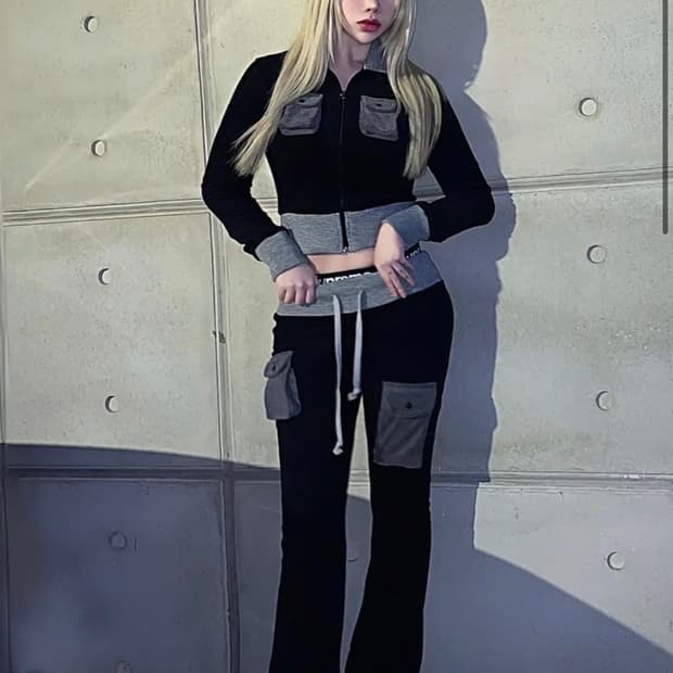 디어스토커 힐튼 컬루어 테리 집업 팬츠 셋업 - 블랙