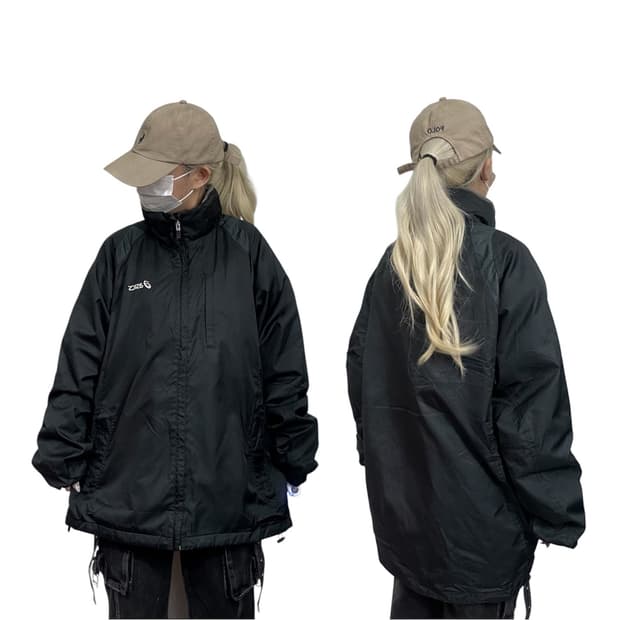 아식스 블랙 올드스쿨 오버핏 바람막이 트랙 자켓 XL