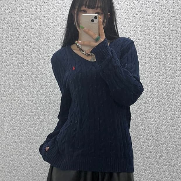 폴로 랄프로렌 모던 캐주얼 시크 브이넥 꽈배기 니트 L C09478