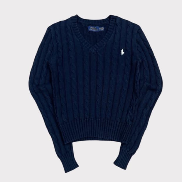 폴로 신형 브이넥 케이블 네이비 니트 여성 xs