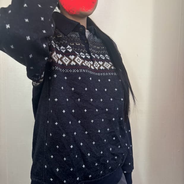 골든베어 패턴 니트 가디건 블랙