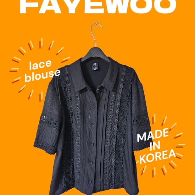 페이우 FAYEWOO 블랙 레이스 자수 반팔 블라우스 55