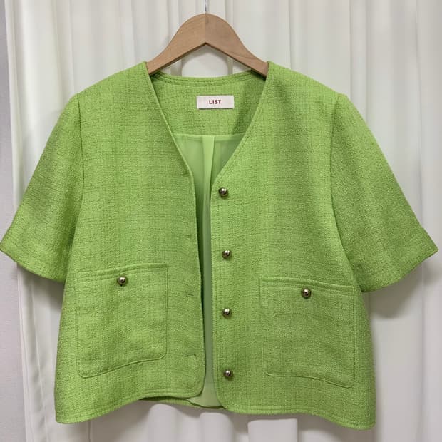 LIST 리스트 트위드 반팔 자켓 그린