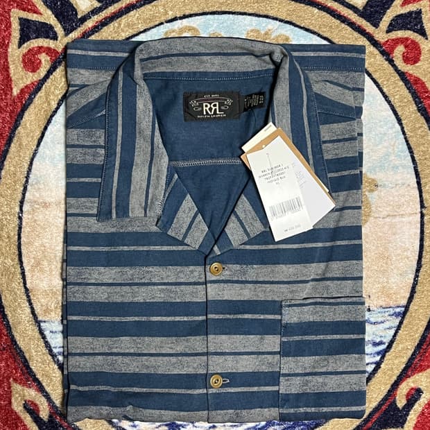RRL 인디고 스트라이프 저지 캠프 셔츠 더블알엘