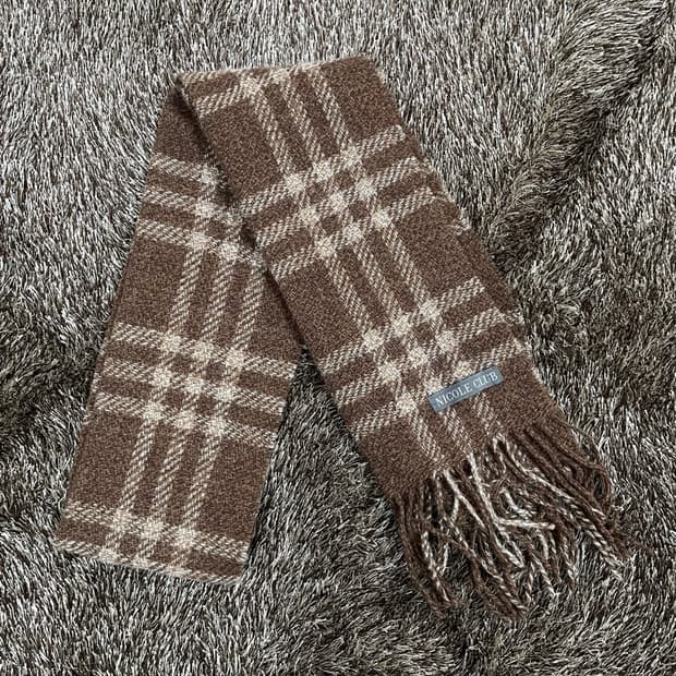 니콜 클럽 NICOLE CLUB 브라운 알파카 체크 머플러 목도리