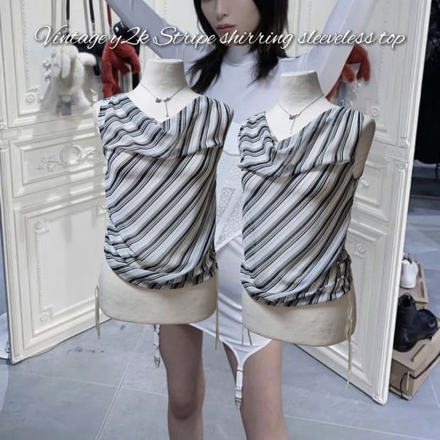 Vintage y2k Stripe shirring sleeveless