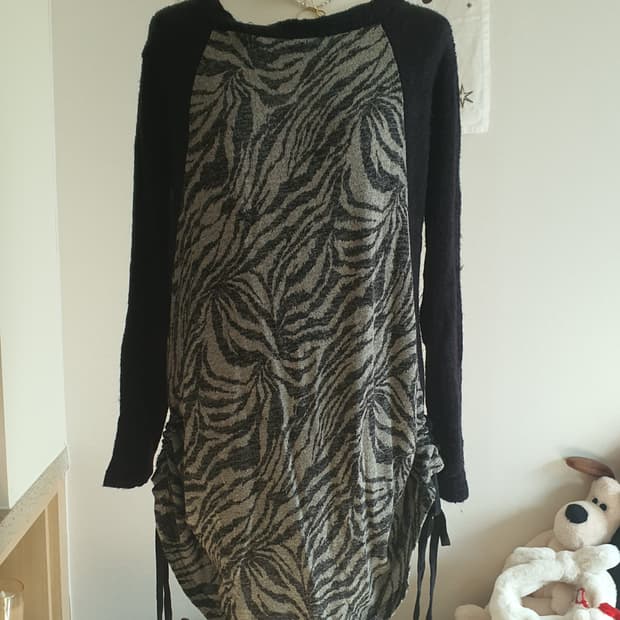[갸루] 블랙/제브라 패턴 롱 니트 원피스