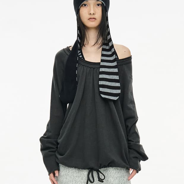 세릭 round hem string top 차콜