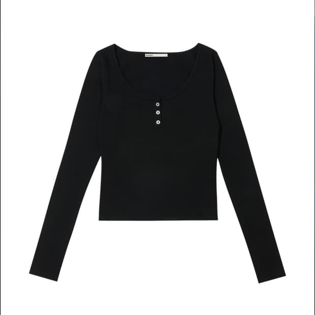 보헤미안 서울 베이직 라운드 버튼 티 블랙