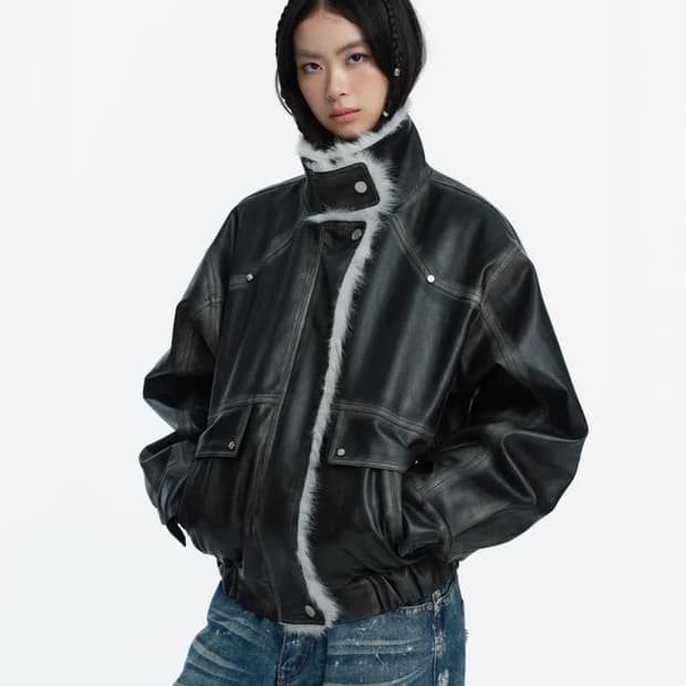 러프넥 무스탕 그레이 s