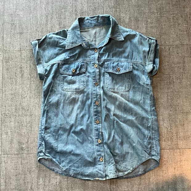 일본빈티지 핀터깔y2k 올드스쿨스트릿 투포켓 웨스턴 데님반팔셔츠