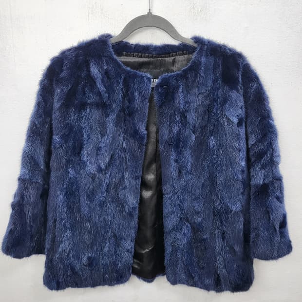 MEREHANE 천연밍크 모피숏자켓 블루네이비 S 90 새제품
