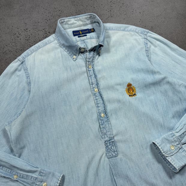 폴로 크레스트 월계수 샴브레이 하프버튼 셔츠