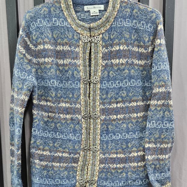 Susan Bristol 노르딕 패턴 울 가디건 M