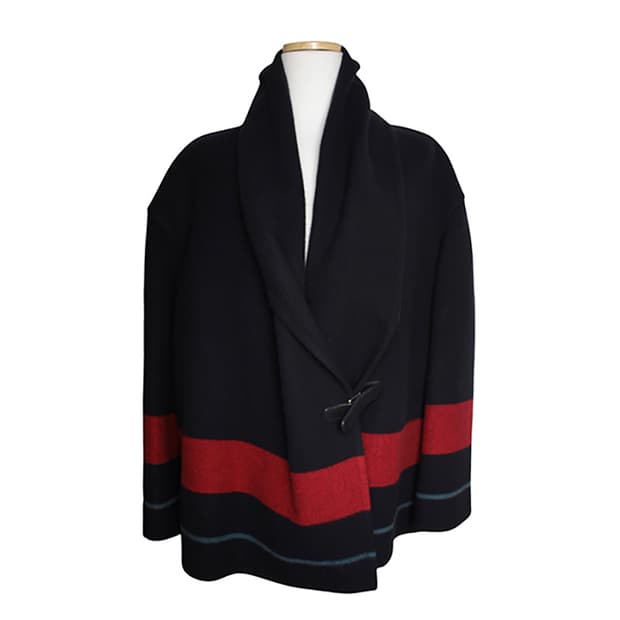 에르메스 네이비 레드 파온 라이닝 캐시미어 숄 라펠 숏코트 34