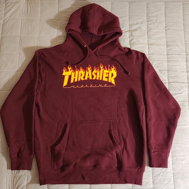 트레셔 버건디 플레임 로고 후드티 L