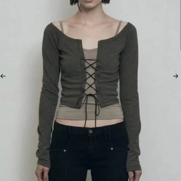 보헤미안서울 아일렛 레이어드 롱슬리브 카키