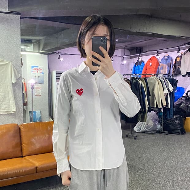 꼼데가르송 하트패치로고 화이트 셔츠 B4260