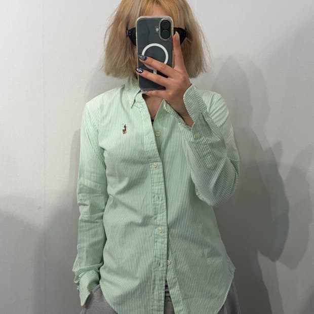 0 폴로 랄프 로렌 클래식 핏 스트라이프 셔츠 라이트그린