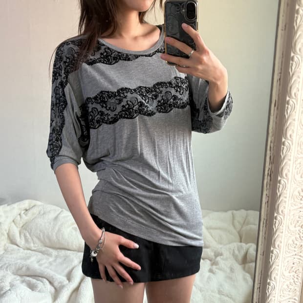 Armani jeans lace top grey