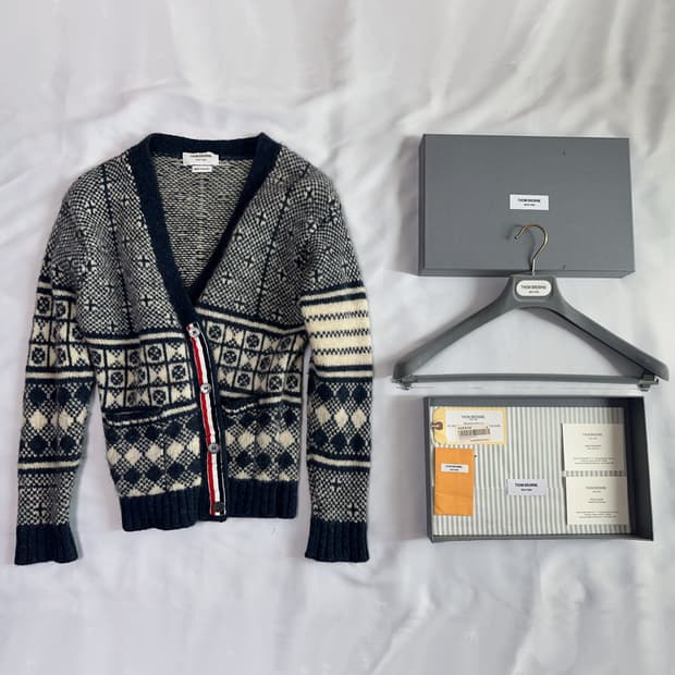 톰브라운 사선 페어아일 모헤어 가디건