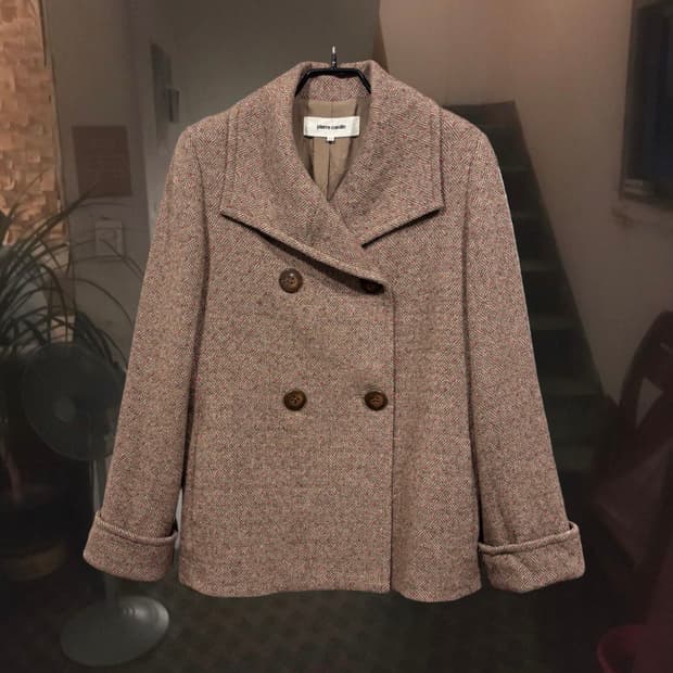 Pierre Cardin 피에르가르뎅 핑크 도트 브라운 울 더블 자켓