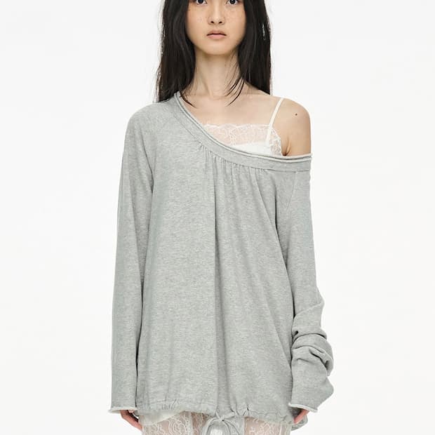 Round Hem String Top / Gray