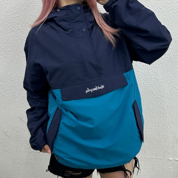 커버낫 블루 배색 네이비 후드 바람막이 L