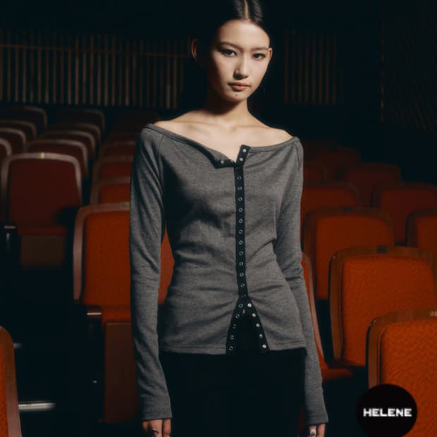 헬레네파이스 보트넥 스냅 슬릿 가디건 롱슬리브 긴팔티