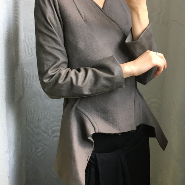 Rick Owens 릭오웬스 브라운 울 트리밍 언발 자켓 