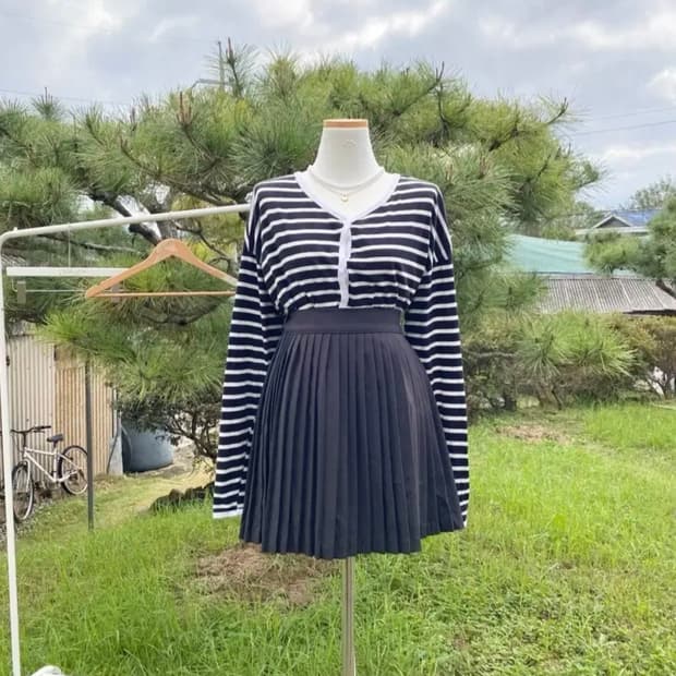 검정 블랙 밴딩 테니스 프레피룩 플리츠 주름 기본 미니 스커트 치마
