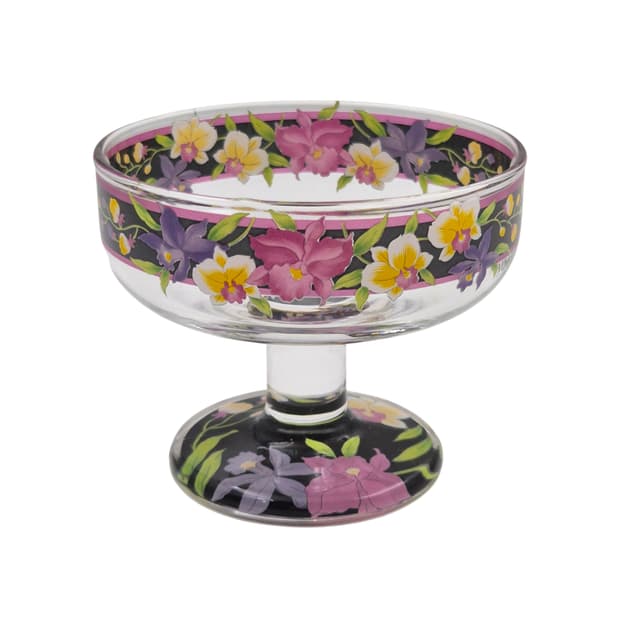 80s 레트로 블랙 플로랄 디저트 글라스 1p