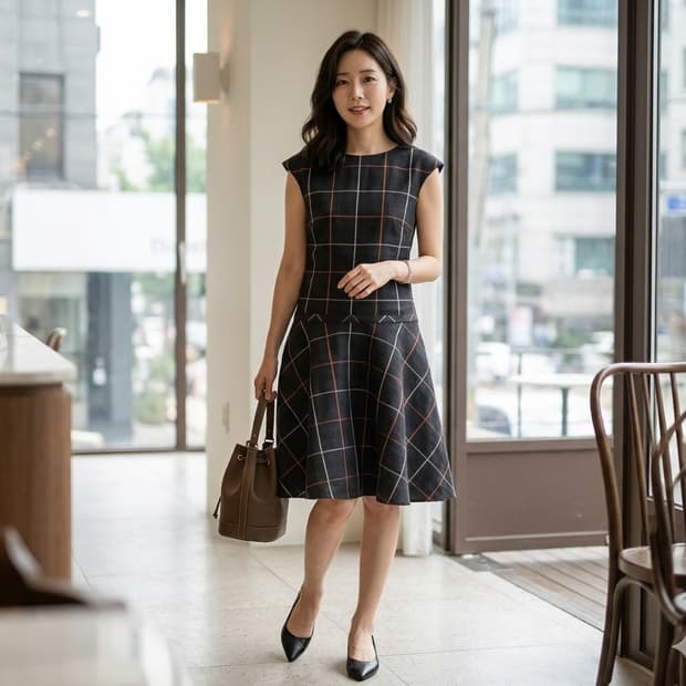 매킨토시 필로소피 이태리 Gipitex 원단 체크 플레어 원피스 (38)