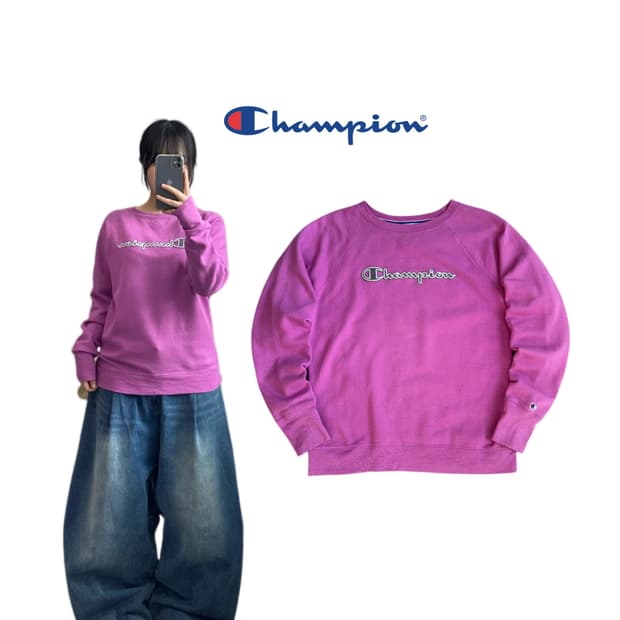 챔피온 아치로고 핑크 스웻셔츠 맨투맨
